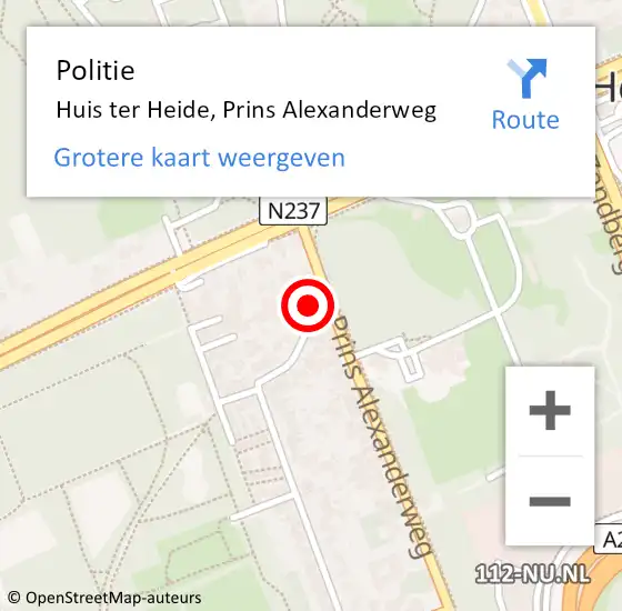 Locatie op kaart van de 112 melding: Politie Huis ter Heide, Prins Alexanderweg op 6 april 2022 12:58