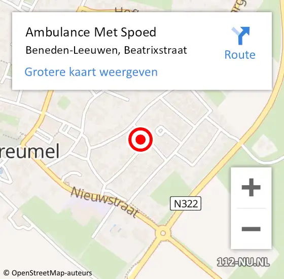 Locatie op kaart van de 112 melding: Ambulance Met Spoed Naar Beneden-Leeuwen, Beatrixstraat op 6 april 2022 14:41