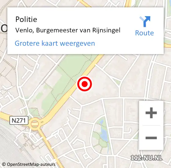 Locatie op kaart van de 112 melding: Politie Venlo, Burgemeester van Rijnsingel op 6 april 2022 16:20