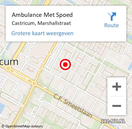 Locatie op kaart van de 112 melding: Ambulance Met Spoed Naar Castricum, Marshallstraat op 6 april 2022 16:27