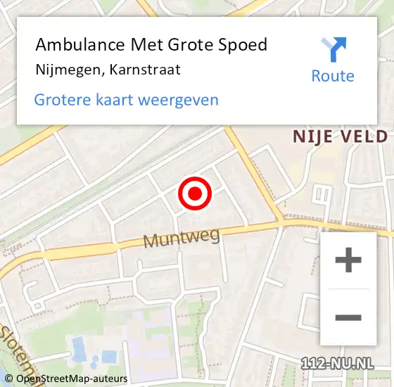 Locatie op kaart van de 112 melding: Ambulance Met Grote Spoed Naar Nijmegen, Karnstraat op 6 april 2022 19:10