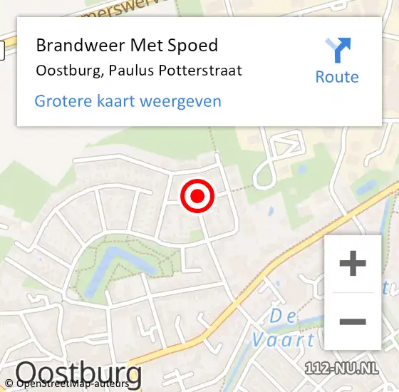 Locatie op kaart van de 112 melding: Brandweer Met Spoed Naar Oostburg, Paulus Potterstraat op 13 juli 2014 15:38