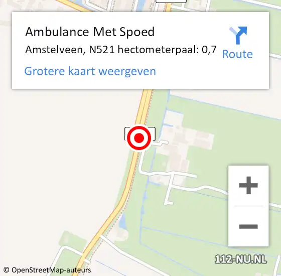 Locatie op kaart van de 112 melding: Ambulance Met Spoed Naar Amstelveen, N521 hectometerpaal: 0,7 op 7 april 2022 07:38