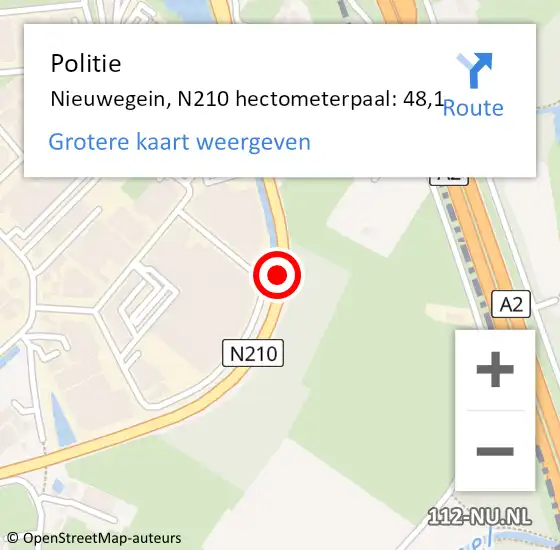Locatie op kaart van de 112 melding: Politie Nieuwegein, N210 hectometerpaal: 48,1 op 7 april 2022 07:54
