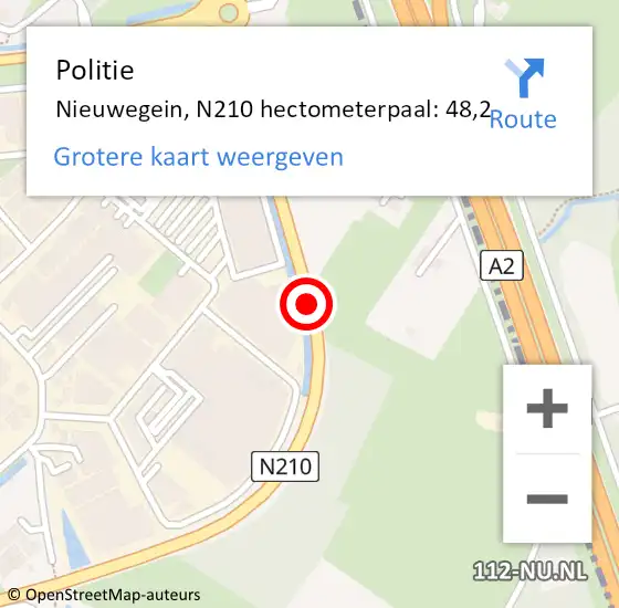 Locatie op kaart van de 112 melding: Politie Nieuwegein, N210 hectometerpaal: 48,2 op 7 april 2022 07:58