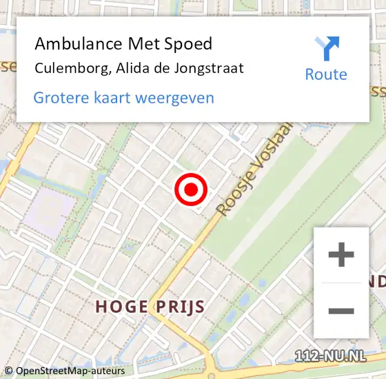 Locatie op kaart van de 112 melding: Ambulance Met Spoed Naar Culemborg, Alida de Jongstraat op 7 april 2022 08:55