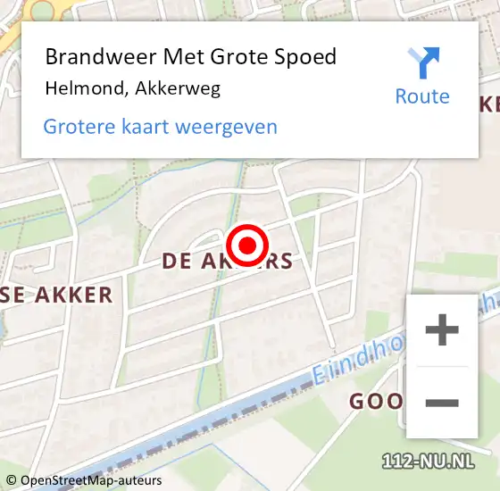 Locatie op kaart van de 112 melding: Brandweer Met Grote Spoed Naar Helmond, Akkerweg op 7 april 2022 09:24