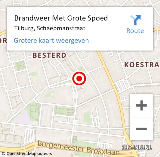 Locatie op kaart van de 112 melding: Brandweer Met Grote Spoed Naar Tilburg, Schaepmanstraat op 7 april 2022 11:14