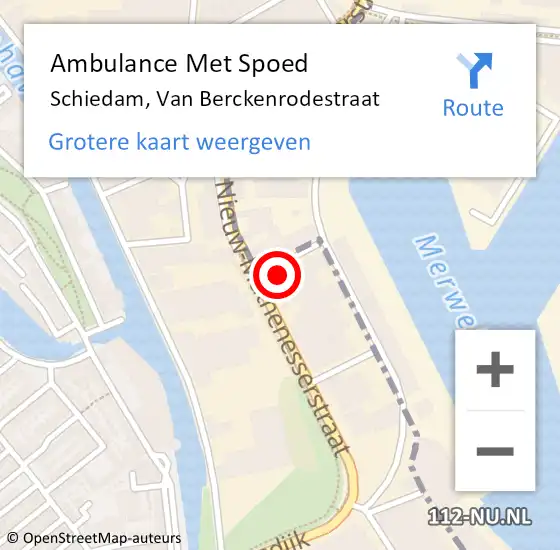 Locatie op kaart van de 112 melding: Ambulance Met Spoed Naar Schiedam, Van Berckenrodestraat op 7 april 2022 12:47