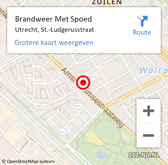 Locatie op kaart van de 112 melding: Brandweer Met Spoed Naar Utrecht, St.-Ludgerusstraat op 7 april 2022 13:17