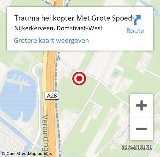 Locatie op kaart van de 112 melding: Trauma helikopter Met Grote Spoed Naar Nijkerkerveen, Domstraat-West op 7 april 2022 14:51