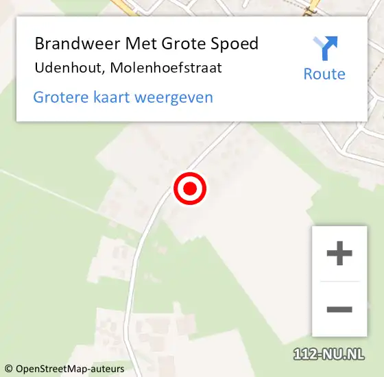 Locatie op kaart van de 112 melding: Brandweer Met Grote Spoed Naar Udenhout, Molenhoefstraat op 7 april 2022 14:52