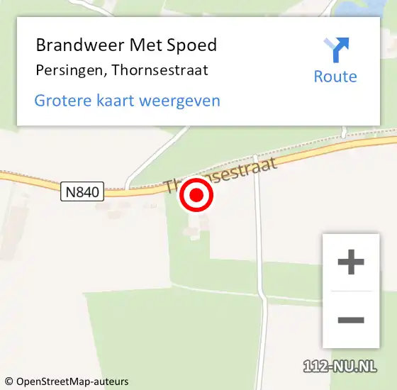 Locatie op kaart van de 112 melding: Brandweer Met Spoed Naar Persingen, Thornsestraat op 7 april 2022 15:33