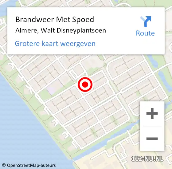 Locatie op kaart van de 112 melding: Brandweer Met Spoed Naar Almere, Walt Disneyplantsoen op 7 april 2022 16:30