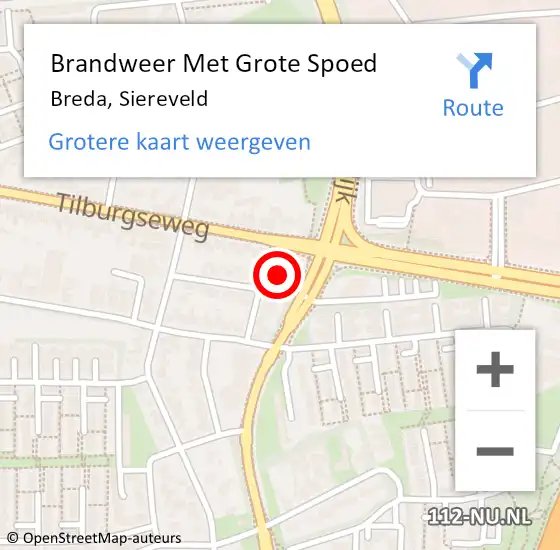 Locatie op kaart van de 112 melding: Brandweer Met Grote Spoed Naar Breda, Siereveld op 7 april 2022 16:36