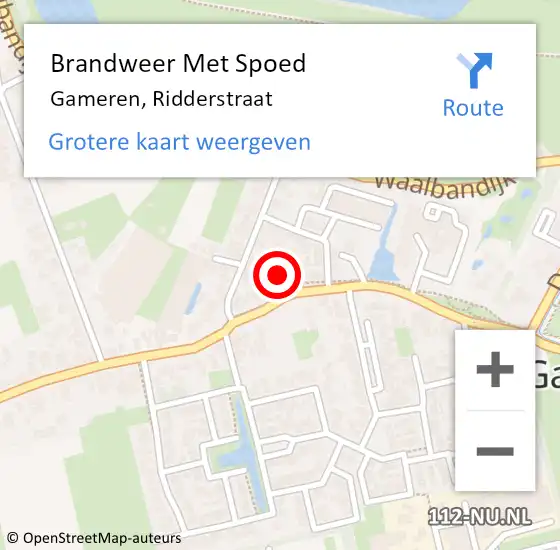 Locatie op kaart van de 112 melding: Brandweer Met Spoed Naar Gameren, Ridderstraat op 7 april 2022 16:43