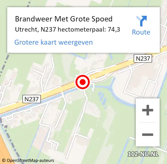 Locatie op kaart van de 112 melding: Brandweer Met Grote Spoed Naar Utrecht, N237 hectometerpaal: 74,3 op 7 april 2022 16:56