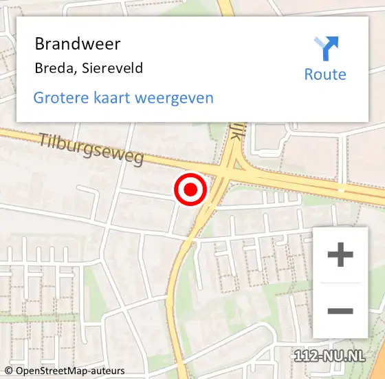 Locatie op kaart van de 112 melding: Brandweer Breda, Siereveld op 7 april 2022 16:58