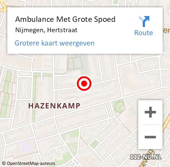 Locatie op kaart van de 112 melding: Ambulance Met Grote Spoed Naar Nijmegen, Hertstraat op 7 april 2022 17:22