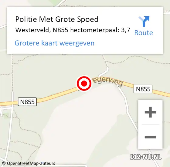 Locatie op kaart van de 112 melding: Politie Met Grote Spoed Naar Westerveld, N855 hectometerpaal: 3,7 op 7 april 2022 18:14