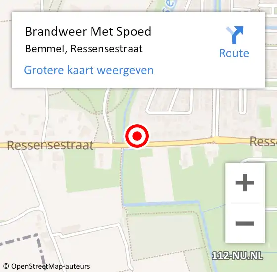 Locatie op kaart van de 112 melding: Brandweer Met Spoed Naar Bemmel, Ressensestraat op 7 april 2022 20:15