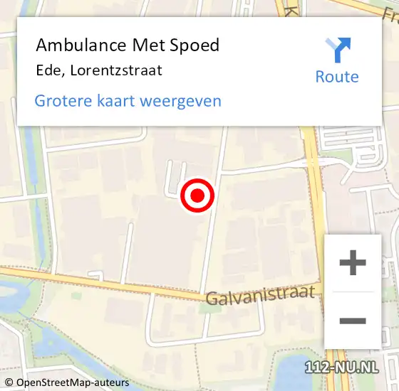 Locatie op kaart van de 112 melding: Ambulance Met Spoed Naar Ede, Lorentzstraat op 7 april 2022 20:28