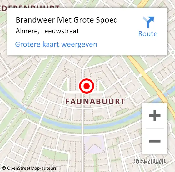 Locatie op kaart van de 112 melding: Brandweer Met Grote Spoed Naar Almere, Leeuwstraat op 7 april 2022 20:46