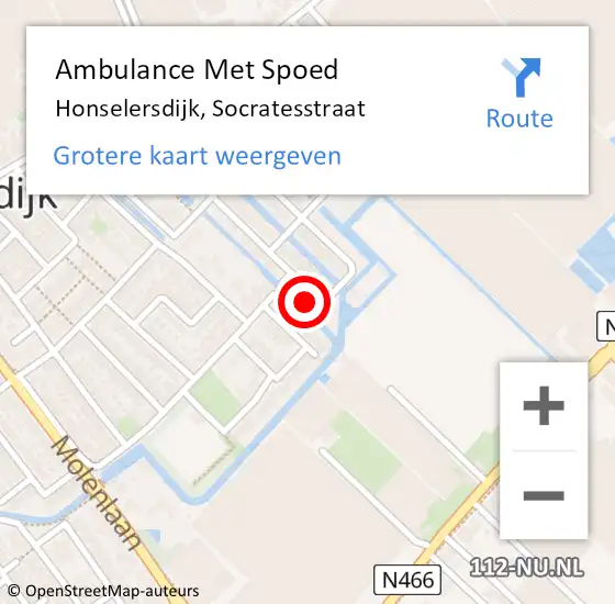 Locatie op kaart van de 112 melding: Ambulance Met Spoed Naar Honselersdijk, Socratesstraat op 7 april 2022 23:03