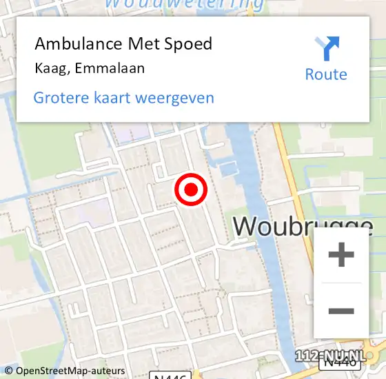 Locatie op kaart van de 112 melding: Ambulance Met Spoed Naar Kaag, Emmalaan op 7 april 2022 23:40