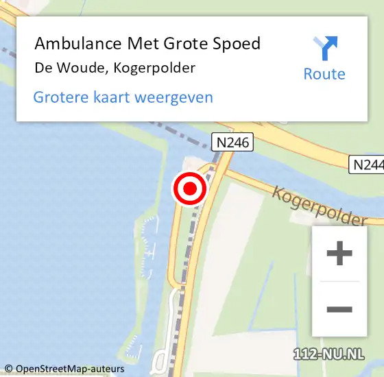 Locatie op kaart van de 112 melding: Ambulance Met Grote Spoed Naar De Woude, Kogerpolder op 8 april 2022 01:58