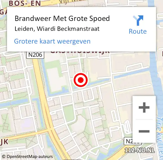 Locatie op kaart van de 112 melding: Brandweer Met Grote Spoed Naar Leiden, Wiardi Beckmanstraat op 8 april 2022 06:13