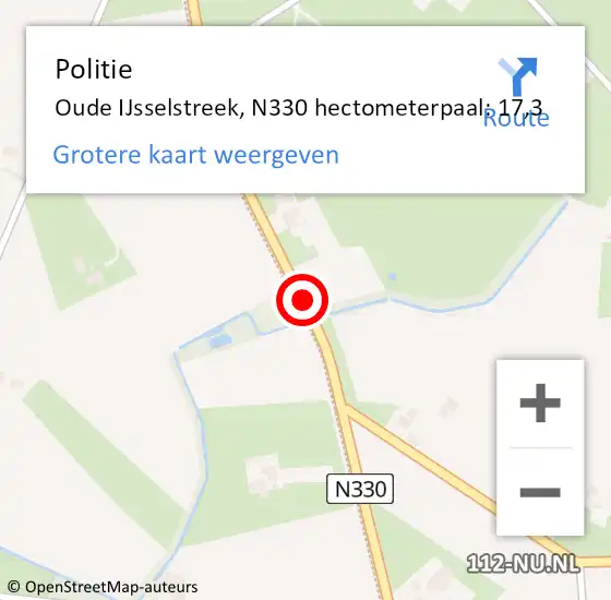Locatie op kaart van de 112 melding: Politie Oude IJsselstreek, N330 hectometerpaal: 17,3 op 8 april 2022 07:18