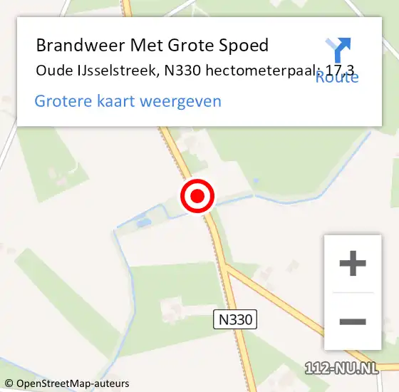 Locatie op kaart van de 112 melding: Brandweer Met Grote Spoed Naar Oude IJsselstreek, N330 hectometerpaal: 17,3 op 8 april 2022 07:27