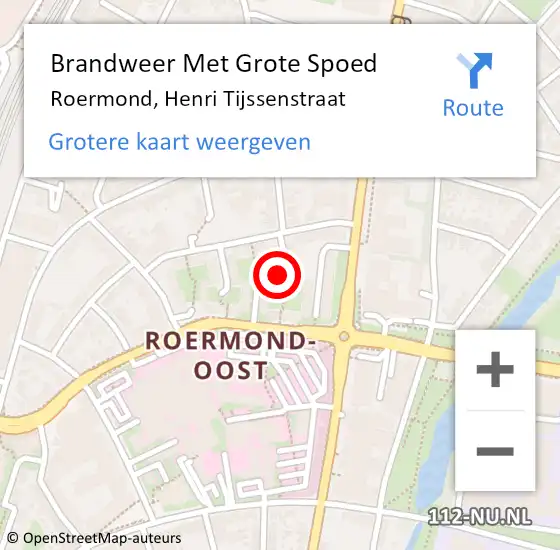Locatie op kaart van de 112 melding: Brandweer Met Grote Spoed Naar Roermond, Henri Tijssenstraat op 8 april 2022 11:11