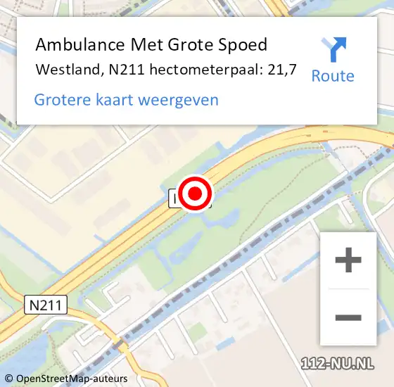 Locatie op kaart van de 112 melding: Ambulance Met Grote Spoed Naar Rijswijk, N211 hectometerpaal: 21,7 op 8 april 2022 12:37