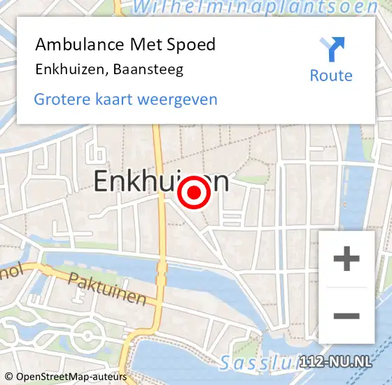 Locatie op kaart van de 112 melding: Ambulance Met Spoed Naar Enkhuizen, Baansteeg op 13 juli 2014 20:25