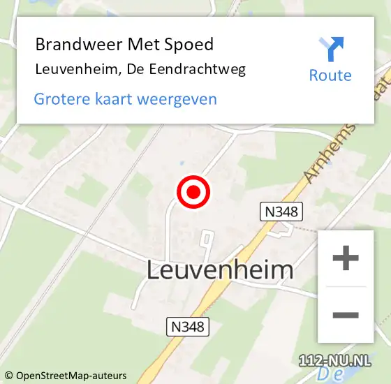 Locatie op kaart van de 112 melding: Brandweer Met Spoed Naar Leuvenheim, De Eendrachtweg op 8 april 2022 20:31