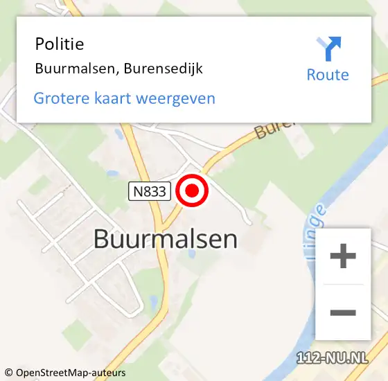 Locatie op kaart van de 112 melding: Politie Buurmalsen, Burensedijk op 8 april 2022 21:47