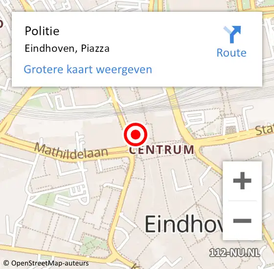 Locatie op kaart van de 112 melding: Politie Eindhoven, Piazza op 8 april 2022 23:28