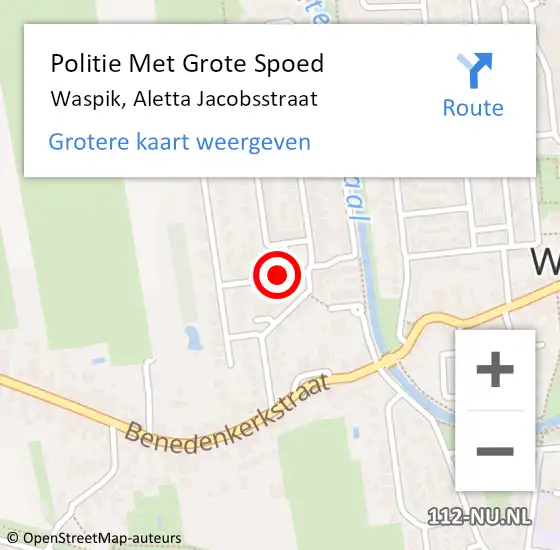 Locatie op kaart van de 112 melding: Politie Met Grote Spoed Naar Waspik, Aletta Jacobsstraat op 9 april 2022 03:00