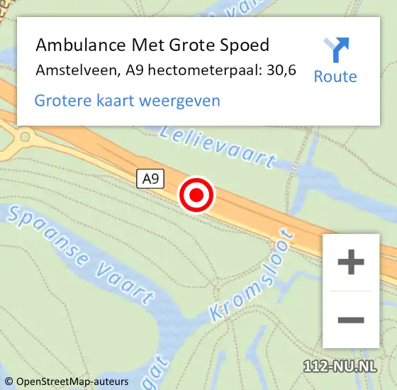 Locatie op kaart van de 112 melding: Ambulance Met Grote Spoed Naar Amstelveen, A9 hectometerpaal: 30,6 op 9 april 2022 07:29