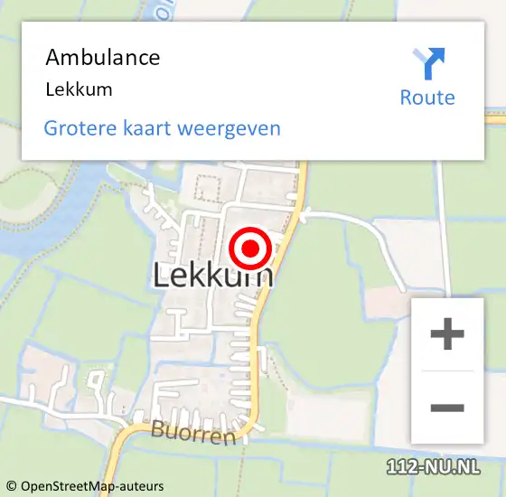 Locatie op kaart van de 112 melding: Ambulance Lekkum op 9 april 2022 12:28