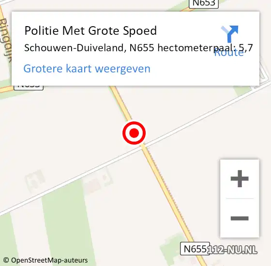 Locatie op kaart van de 112 melding: Politie Met Grote Spoed Naar Schouwen-Duiveland, N655 hectometerpaal: 5,7 op 9 april 2022 14:41