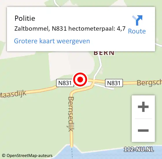 Locatie op kaart van de 112 melding: Politie Zaltbommel, N831 hectometerpaal: 4,7 op 9 april 2022 16:02