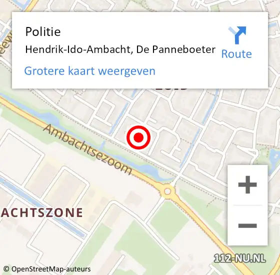 Locatie op kaart van de 112 melding: Politie Hendrik-Ido-Ambacht, De Panneboeter op 9 april 2022 16:49