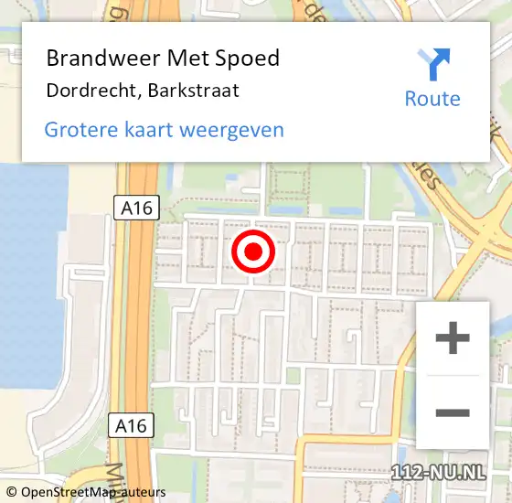 Locatie op kaart van de 112 melding: Brandweer Met Spoed Naar Dordrecht, Barkstraat op 9 april 2022 19:25