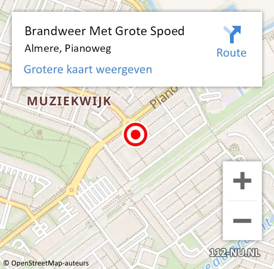 Locatie op kaart van de 112 melding: Brandweer Met Grote Spoed Naar Almere, Pianoweg op 9 april 2022 19:42
