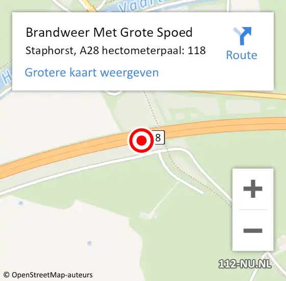 Locatie op kaart van de 112 melding: Brandweer Met Grote Spoed Naar Staphorst, A28 hectometerpaal: 118 op 9 april 2022 21:40