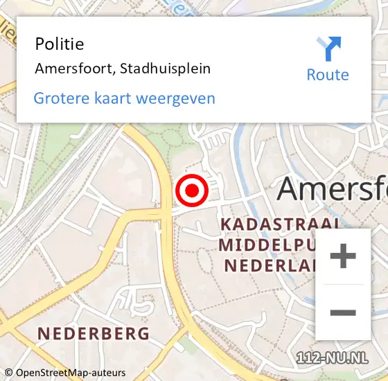 Locatie op kaart van de 112 melding: Politie Amersfoort, Stadhuisplein op 9 april 2022 22:27