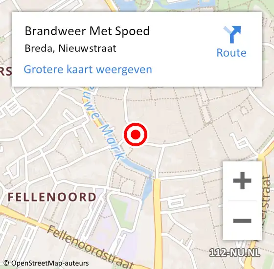 Locatie op kaart van de 112 melding: Brandweer Met Spoed Naar Breda, Nieuwstraat op 10 april 2022 00:07